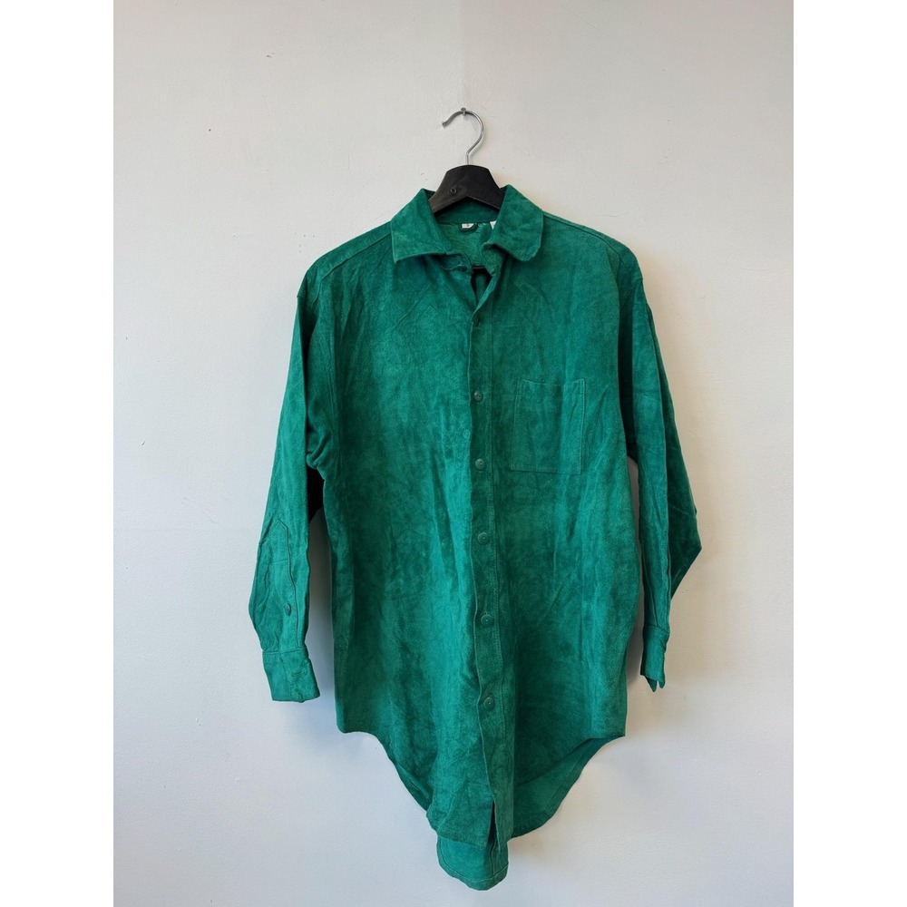 Vintage Fenn Wright Manson Suede Leather Shirt Jacket Small Green Button Front‎